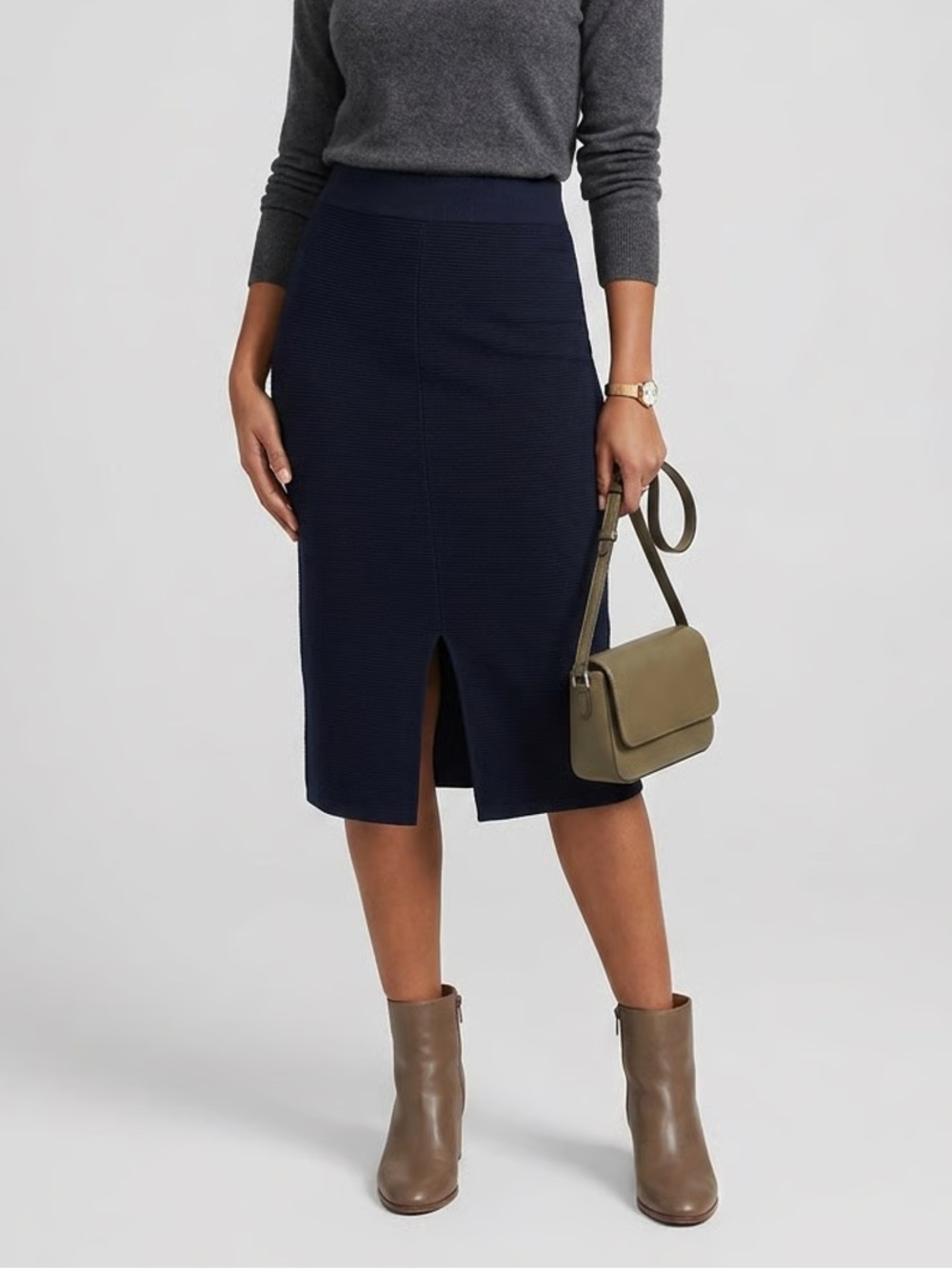 UNIQLO | Navy Blue Ribbed Pull-on Stretch Pencil Skirt Sz XS